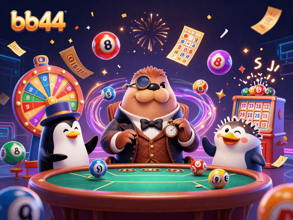 Engage in thrilling gameplay at bb44 with a jolly walrus at an underwater poker table surrounded by dynamic game elements.