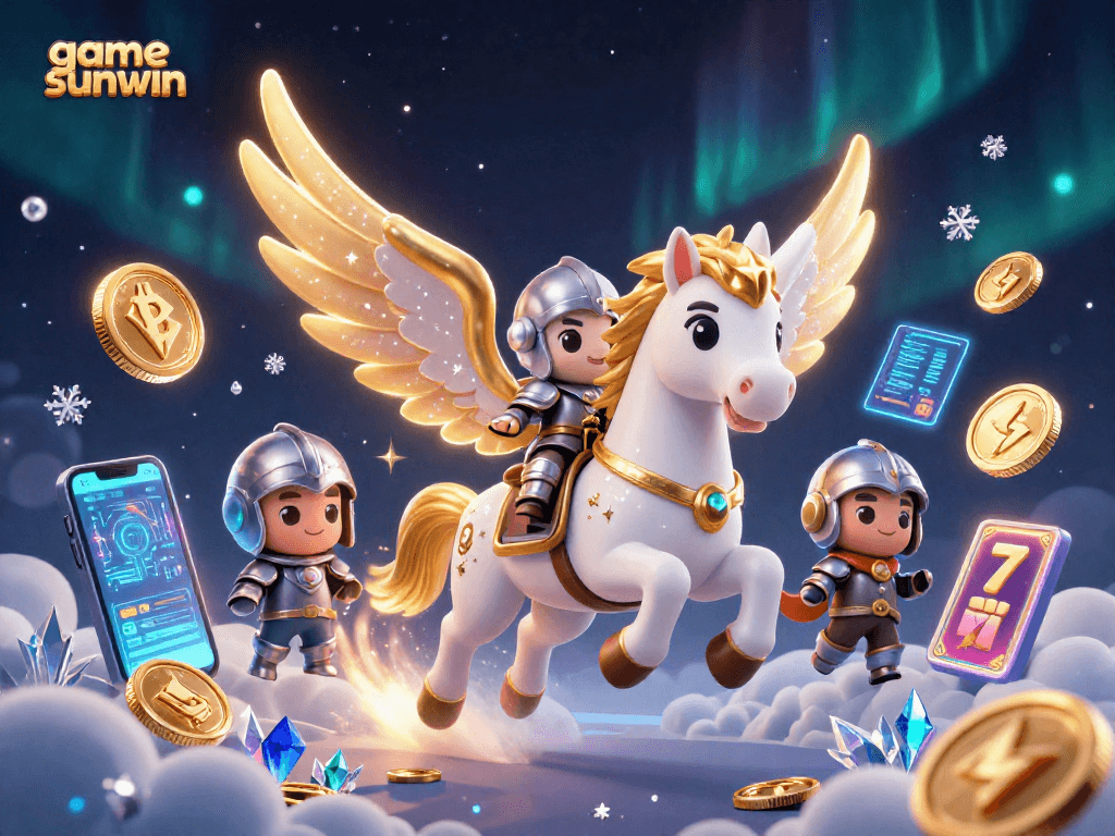 Experience the thrill of game sunwin with vibrant 3D characters and crypto elements in a dynamic casino scene.