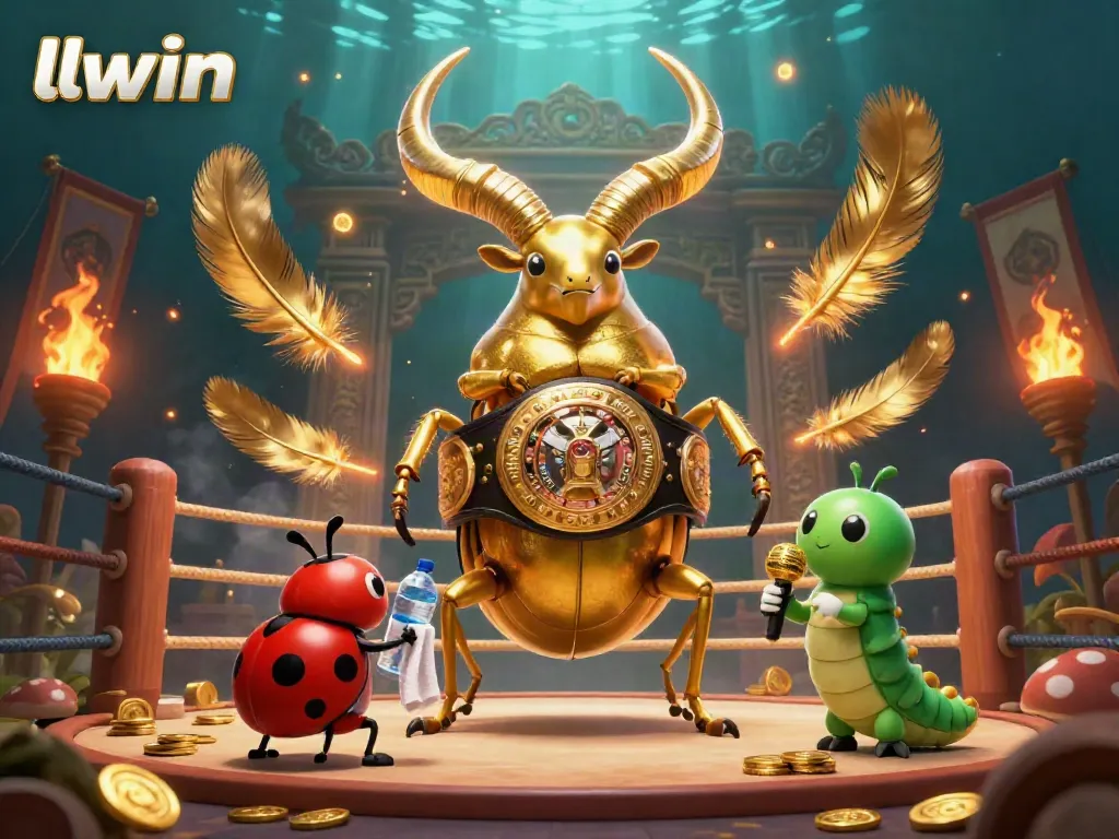 Transform your gaming experience with the vibrant llwin illustration featuring a golden stag beetle champion and energetic casino elements.