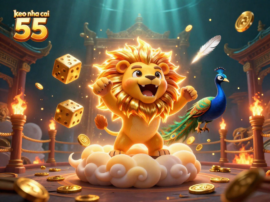 Engage with keo nha cai 55 through a thrilling casino scene featuring vibrant characters and gold tokens.