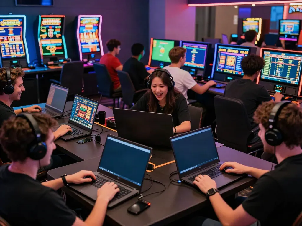 Players enjoying the DEBET platform with vibrant gaming atmosphere.