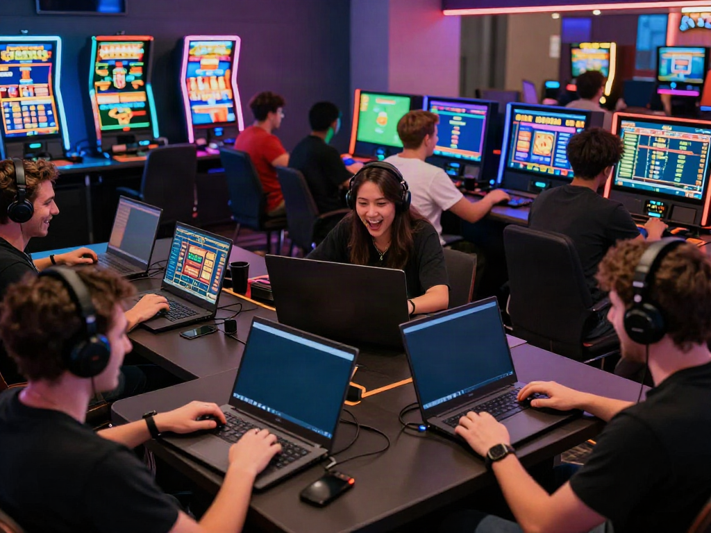Players enjoying the DEBET platform with vibrant gaming atmosphere.