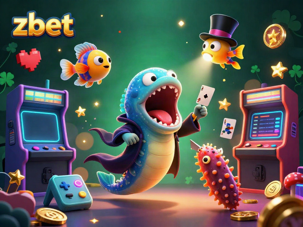 Experience the thrill of zbet with a vibrant 3D scene featuring a magician eel and gaming elements.