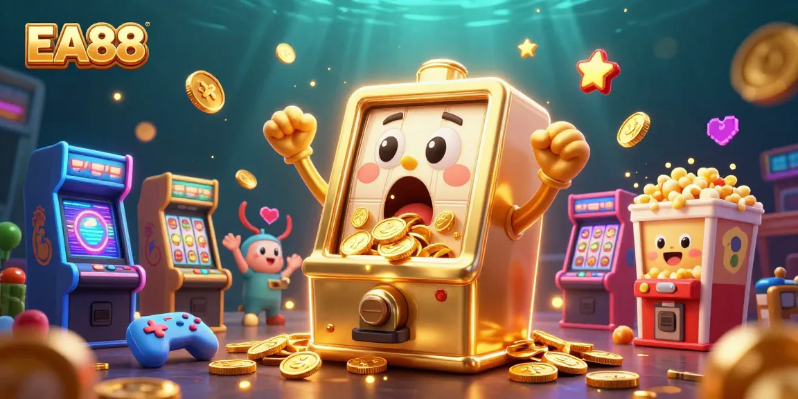 Experience EA88's vibrant gaming world with a jackpot scene featuring lively slot machines.