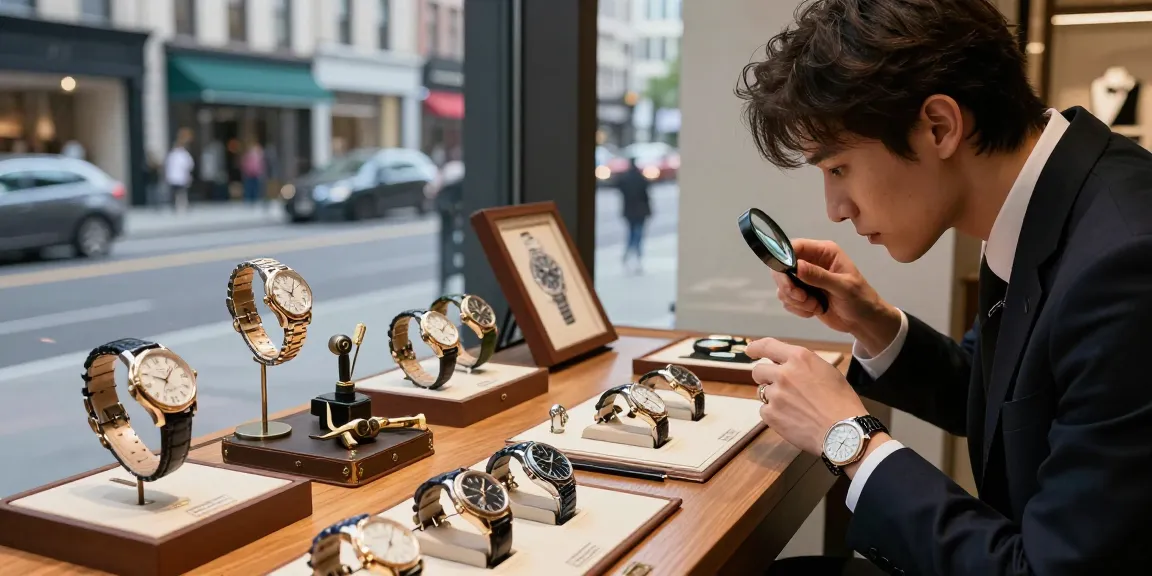 Elegant display of clone watches in a stylish urban boutique, highlighting luxury details and craftsmanship.