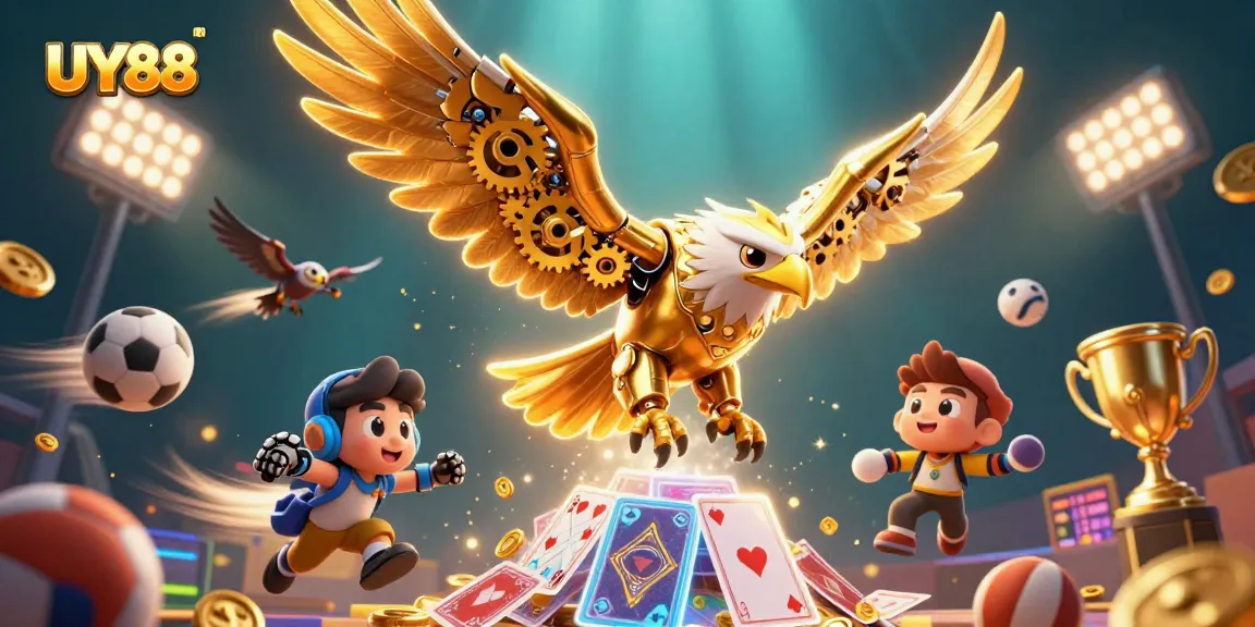 Experience thrilling gameplay at UY88 with a vibrant 3D casino scene showcasing dynamic gambling elements.