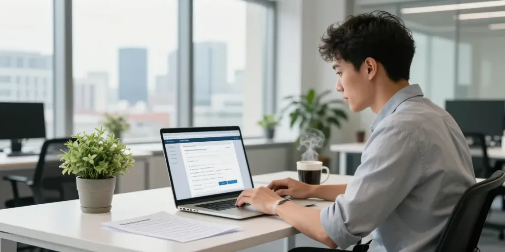 Buy .uk domain with UKName in a modern workspace focus.