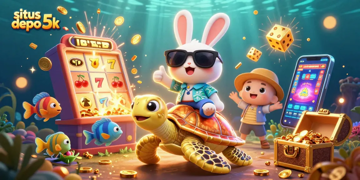 Experience excitement with situs depo 5k illustration, showcasing vibrant slot gaming elements and joy.
