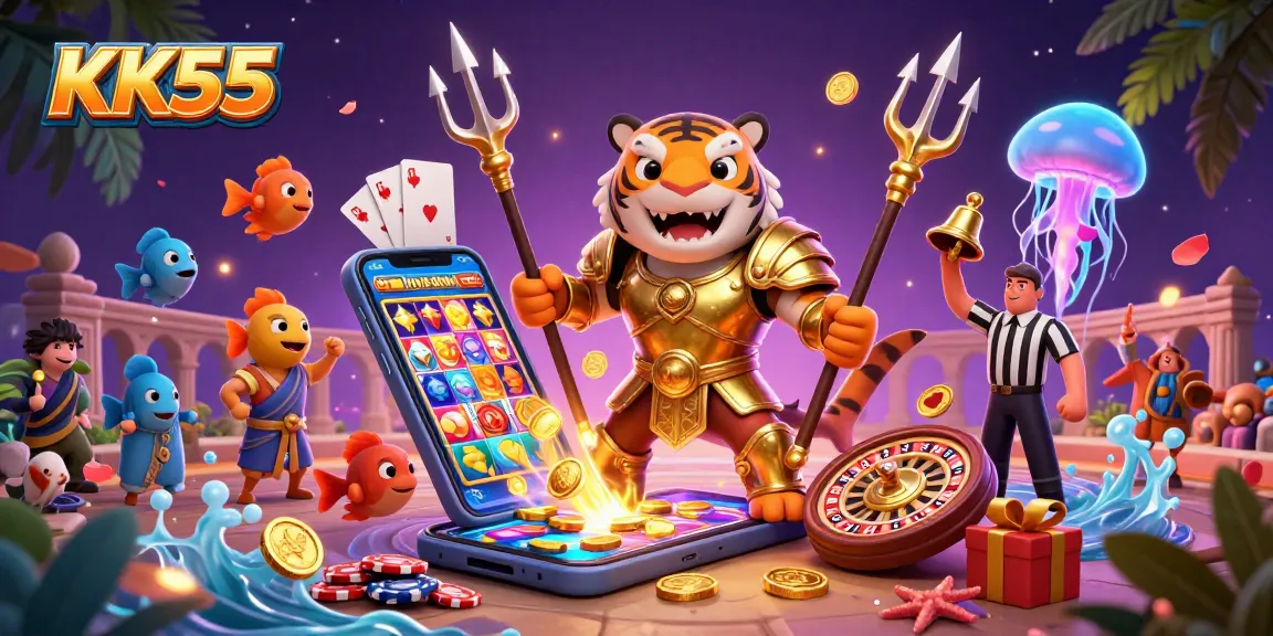 Experience thrilling gameplay with KK55 at the underwater casino featuring a shark and vibrant gaming elements.